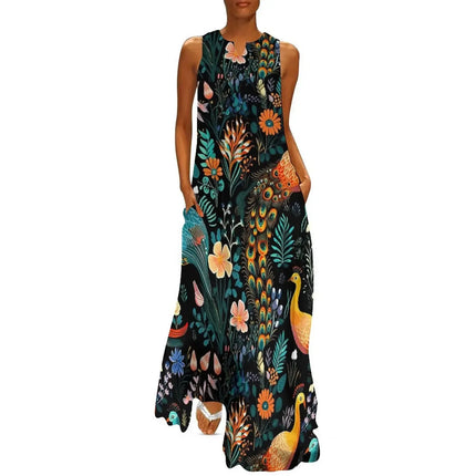 Maxi Dress Women Golden Summer Animal Peacock Dress - Maxi Dress - Aorsin - Mad Fly Essentials