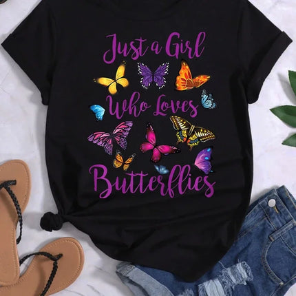 Women Butterfly Summer Short Graphic Tees