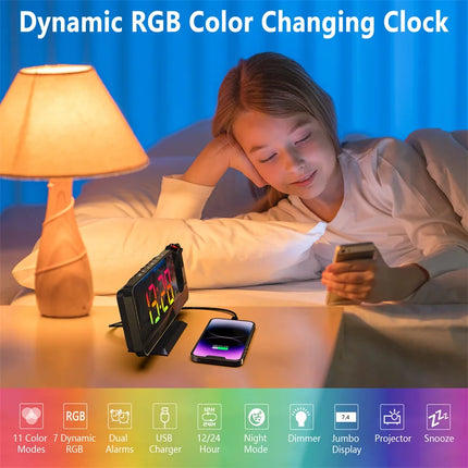 Auto-Dimming Dynamic RGB Projector Alarm Clock