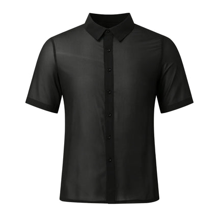 Mens Clubwear Cuban Collar Transparent Party Tops - Mens Clubwear - Cailaoban - Mad Fly Essentials