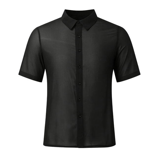 Mens Clubwear Cuban Collar Transparent Party Tops - Mens Clubwear - Cailaoban - Mad Fly Essentials