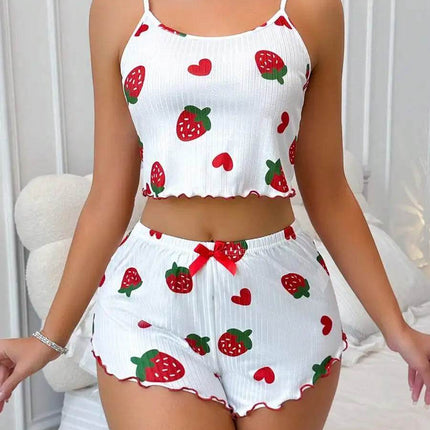 Women Strawberry Heart Homewear 2pc Pajama Set - Mad Fly Essentials