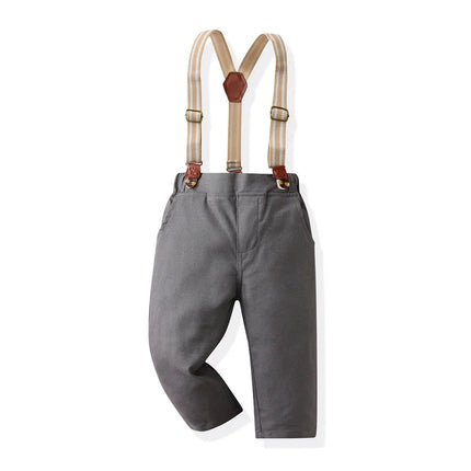 Boys Long Plaid Top+Suspenders Gentleman Outfit Sets