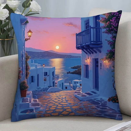 Santorini Landscape Plush Pillow Case - Mad Fly Essentials
