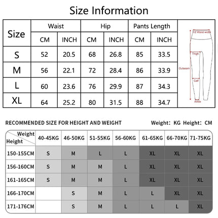 Size chart for pants with measurements in centimeters and inches, including a diagram of waist measurement.

