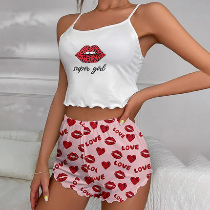 Women Sexy Lingerie Lips Sleepwear Pajama Set