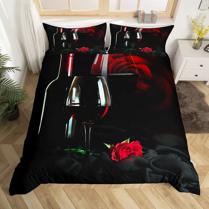 Duvet Set Home Black Red Rose Floral Bedding Set - Duvet Set - Sofa Design Labs - Mad Fly Essentials