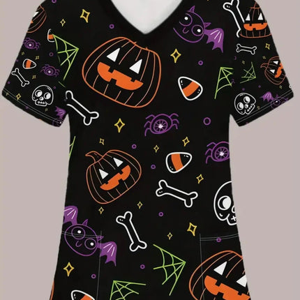 Nursing Scrub Women Halloween Skull Print Medical Uniform - Nursing Scrub - AltGoth - Mad Fly Essentials