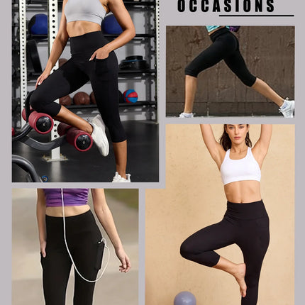 Fitness Leggings Women Pocket 3/4 Solid Capris - Fitness Leggings - Cloud Hide - Mad Fly Essentials
