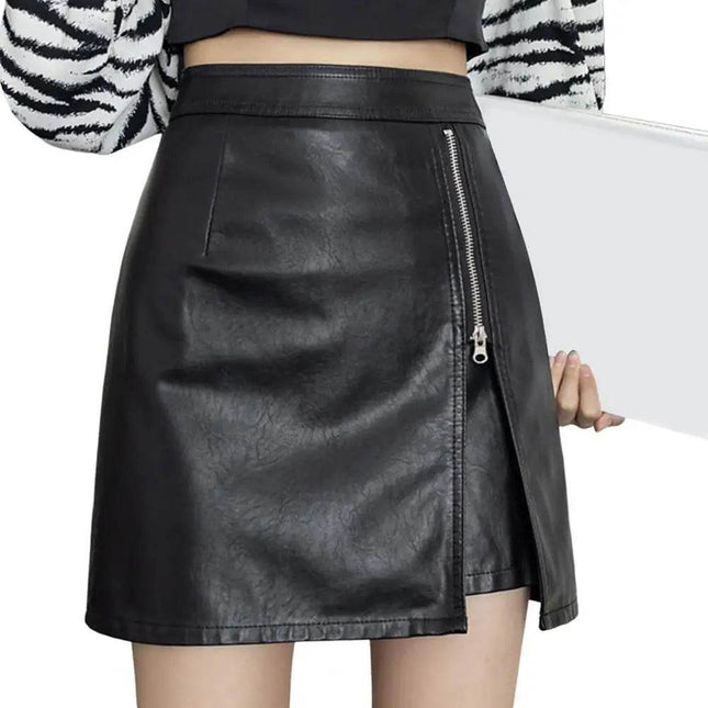Women Black White Leather Mini Skirt - Mad Fly Essentials