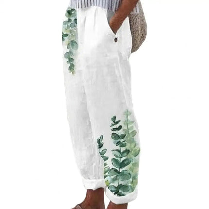 Women Summer Vintage Floral Linen Pants