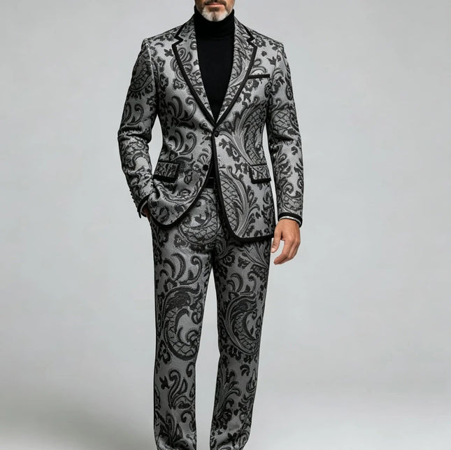 Blazer Men Floral 2pc Wedding Tuxedo Set Formal Suit - Blazer - Iairay - Mad Fly Essentials