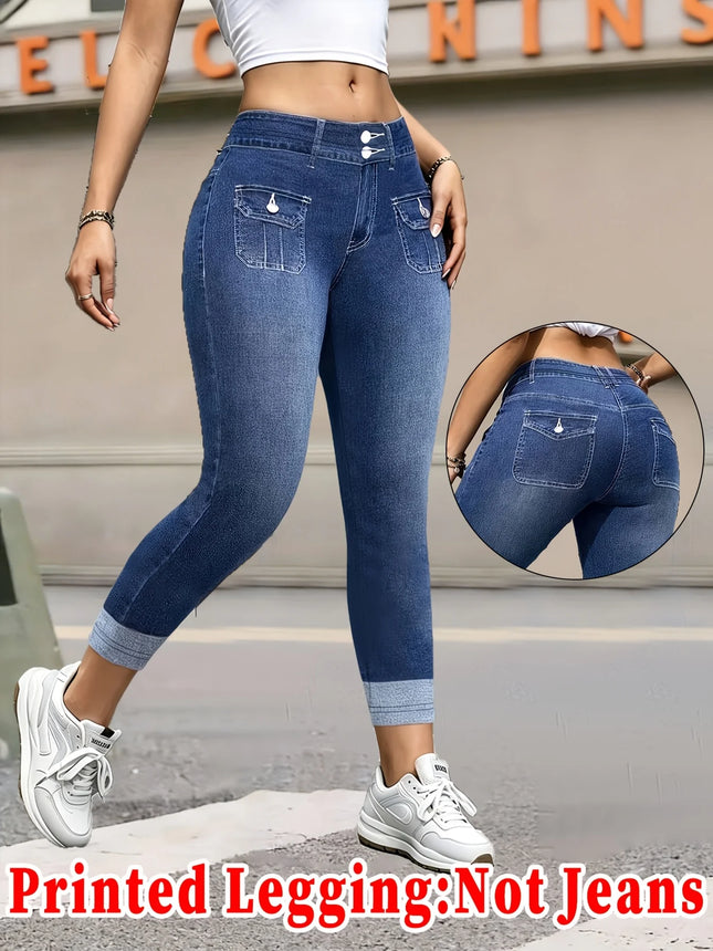 Women Bottoms High Waist Denim Double Button Jeans - Women Bottoms - Logami - Mad Fly Essentials
