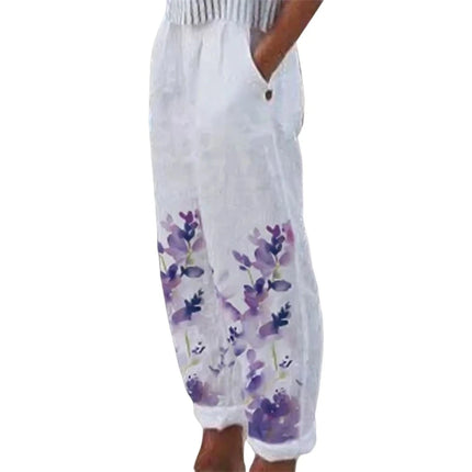 Women Summer Vintage Floral Linen Pants
