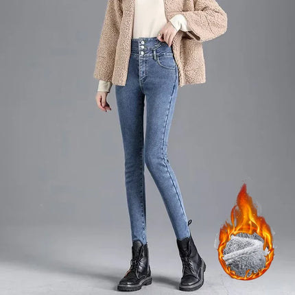 Jeans Women Skinny High Waist Velvet Fleece Pants - Jeans - Bleasendy - Mad Fly Essentials