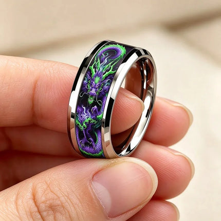 Ring Men Stainless Steel Purple Eastern Dragon Ring - Ring - Cibo - Mad Fly Essentials