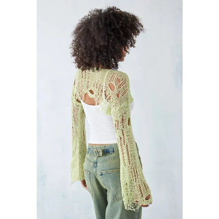 Women Knitted Mint Green Bikini Cover-up Crop Top