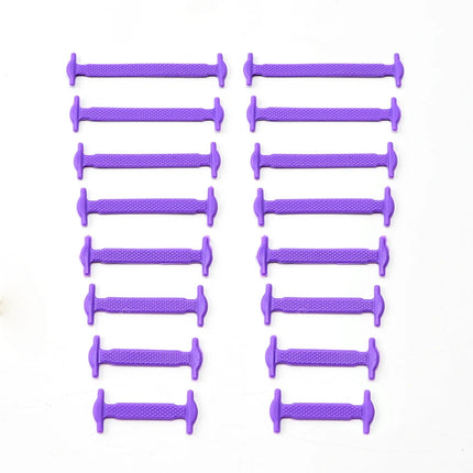 Multiple purple plastic tools arranged in a grid on a white background

