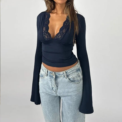 Women Blouse Fantoye Vintage Lace V Long Top - Women Blouse - Imily Bela - Mad Fly Essentials