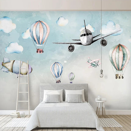 Custom 3D Cartoon Airplane Space Mural Wallpaper