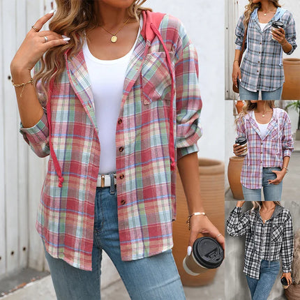 Shirt Women Long Patchwork Plaid Striped Tee - Shirt - Birdtree TB - Mad Fly Essentials