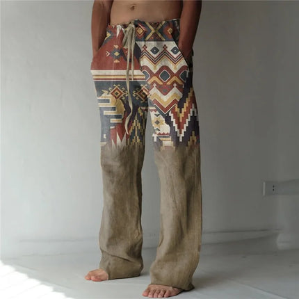 Men Smart Casual Navajo 3D Drawstring Casual Pants