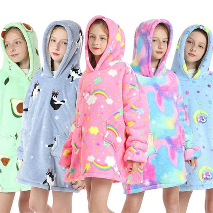 Kids Girl Unicorn Animal Sherpa Hoodies Blankets - Mad Fly Essentials