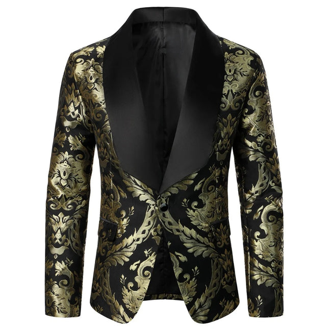 Men Golden Black Business Casual Blazer Jacket