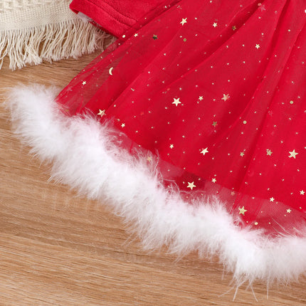 Costume Dress Baby Girl Fluffy Red Long Santa Girl Outfit - Costume Dress - Pixiekiki - Mad Fly Essentials
