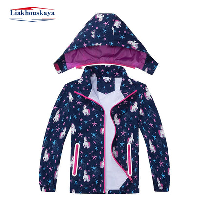 Girl Waterproof Detachable Hood Unicorn Jacket Outerwear