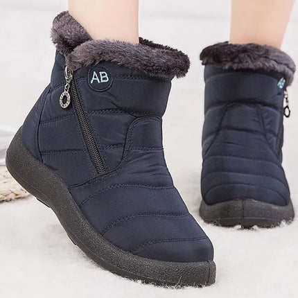 Boots Women Waterproof Round Toe Zip Ankle Footwear - Boots - Hajink - Mad Fly Essentials