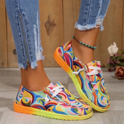 Women Abstract Rainbow Lace Canvas Sneakers