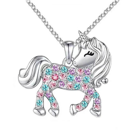 Women Girl Unicorn Animal Crystal Pendant Necklace - Mad Fly Essentials