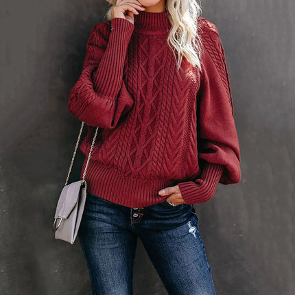 Women Spring Turtleneck Solid Knitted Sweater
