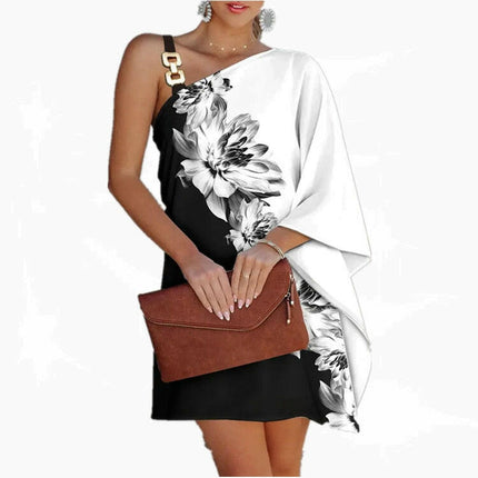 Women Solid Floral-Off-Shoulder Strap Party-Mini Dress