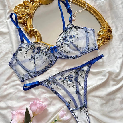 Women Fairy Lingerie Tulle Underwear Floral Lace Bilizna Set