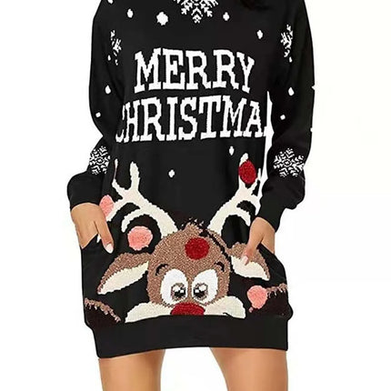 Merry Christmas Party Hoodie Sweater Dress