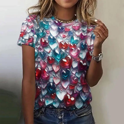 Shirt Women 3D Love Hearts Short Tops - Shirt - PMRUN - Mad Fly Essentials