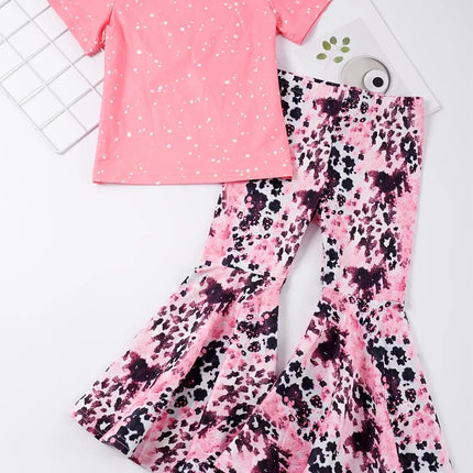 Baby Girl Pink Animal Long Flare Pants Top Outfit Set