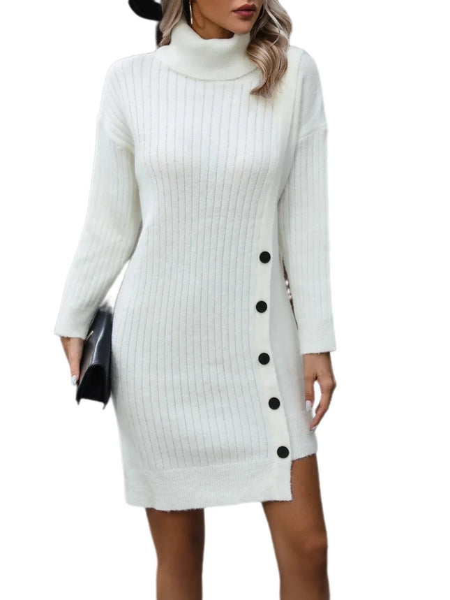 Women Turtleneck Spring Long Sleeve Mini Sweater Dress