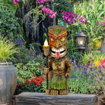Tiki Solar Powered LED Decor Garden Light Maya Totem Figurine Ornaments Durable Resin Material for Garden Decor