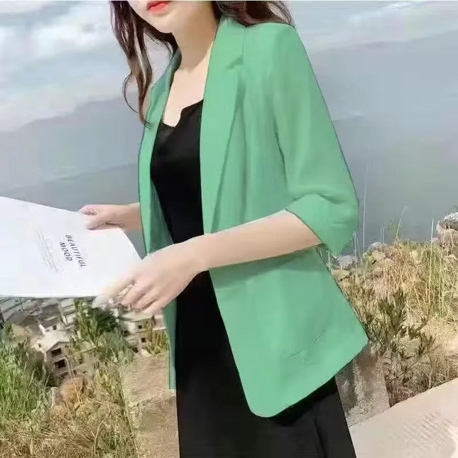 Women Mint Green Solid Linen Suit Jacket
