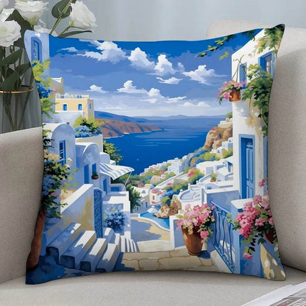 Santorini Landscape Plush Pillow Case - Mad Fly Essentials