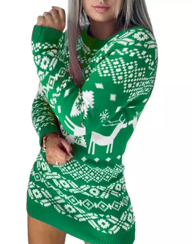 Women Christmas Deer Knitted Long Sweater