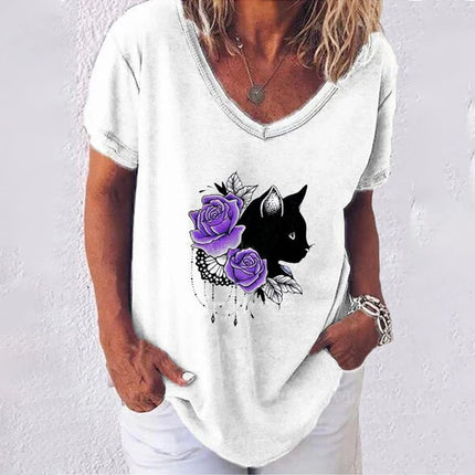 Women Moon Cat Animal 3D Summer Shirts