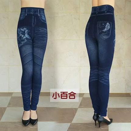 Leggings Women Plus Size High Waist Denim Look Pants - Leggings - Punk Rave - Mad Fly Essentials