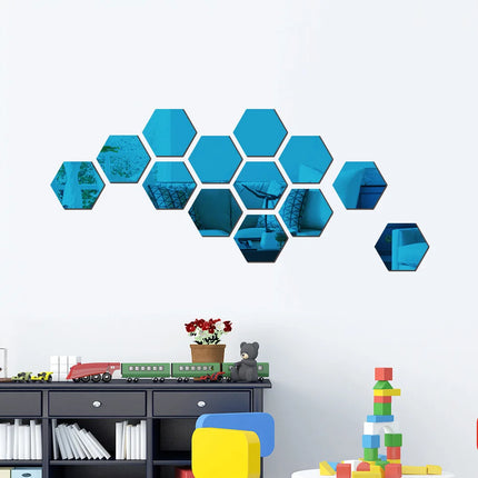 Hexagonal 6-12pc Acrylic Mirror 3D Wall Stickers