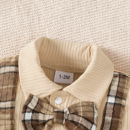 Baby Romper Boy Bowtie Long Plaid Gentleman Suit - Baby Romper - Bibihou - Mad Fly Essentials