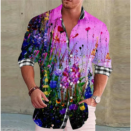 Men Casual Vacation Wear Floral Lapel Shirt