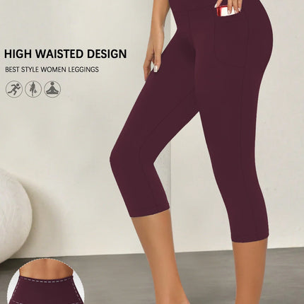 Fitness Leggings Women Pocket 3/4 Solid Capris - Fitness Leggings - Cloud Hide - Mad Fly Essentials